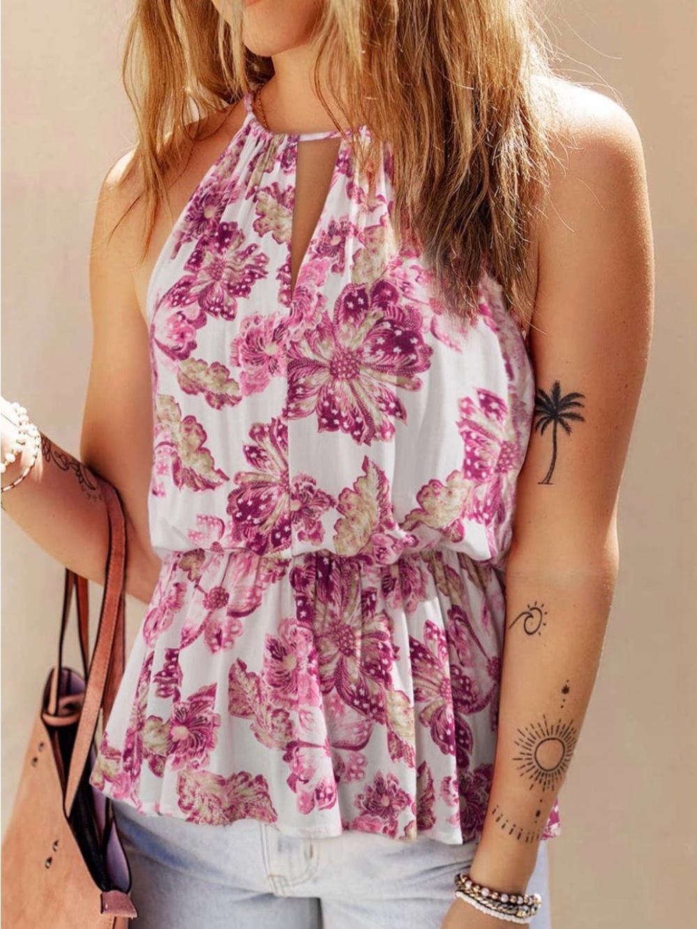 NWT, Old Navy Pink Floral Halter Peplum Top in size 3X